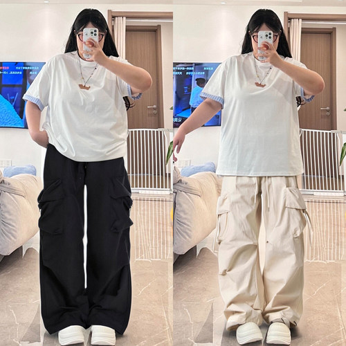 特大码女装美式小众设计感休闲裤
