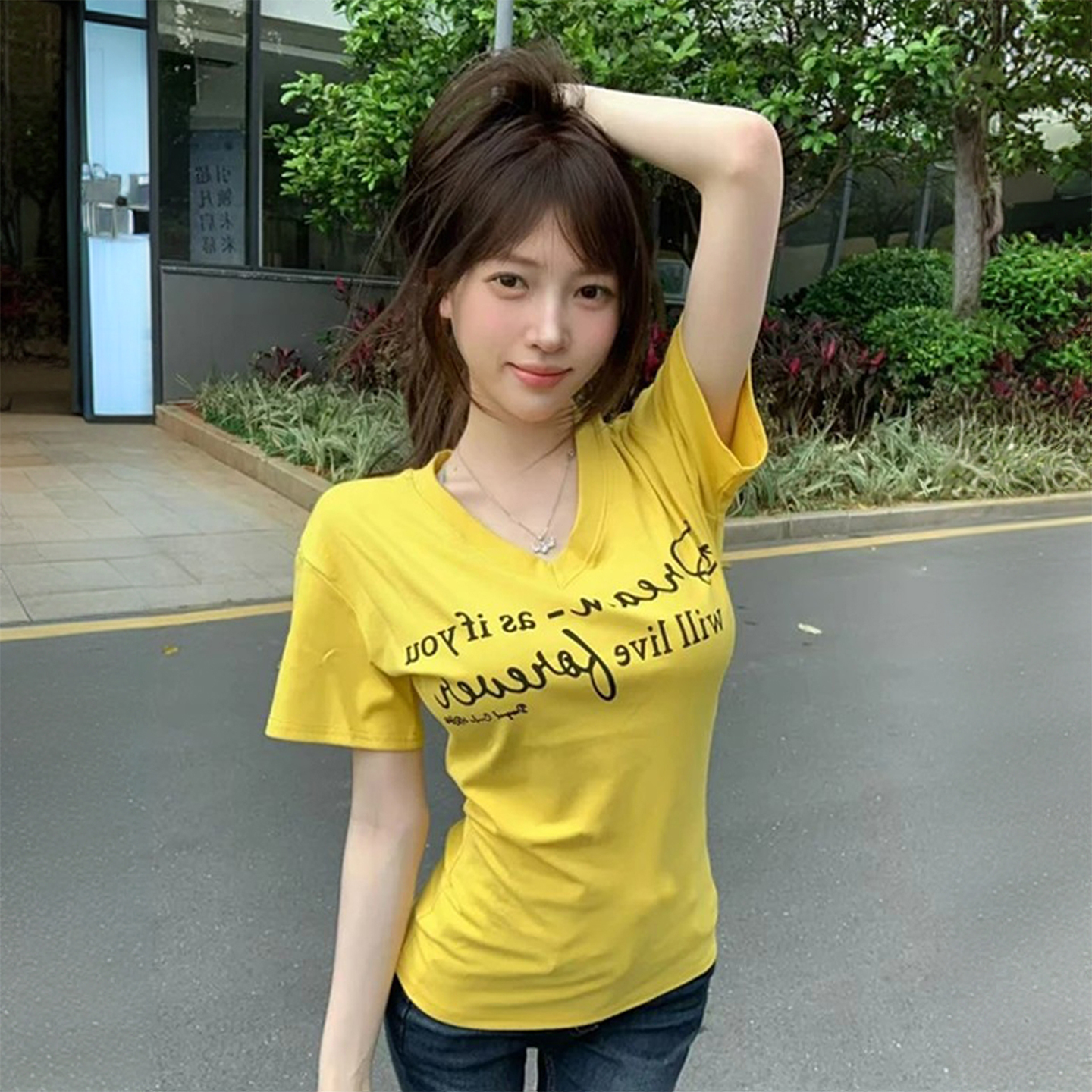特大码女装字母印花设计感上衣女