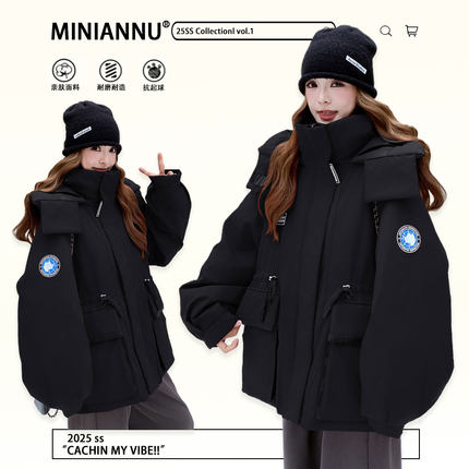 300斤大码女装黑色时尚显瘦派克服女胖mm高级感加厚保暖棉服外套