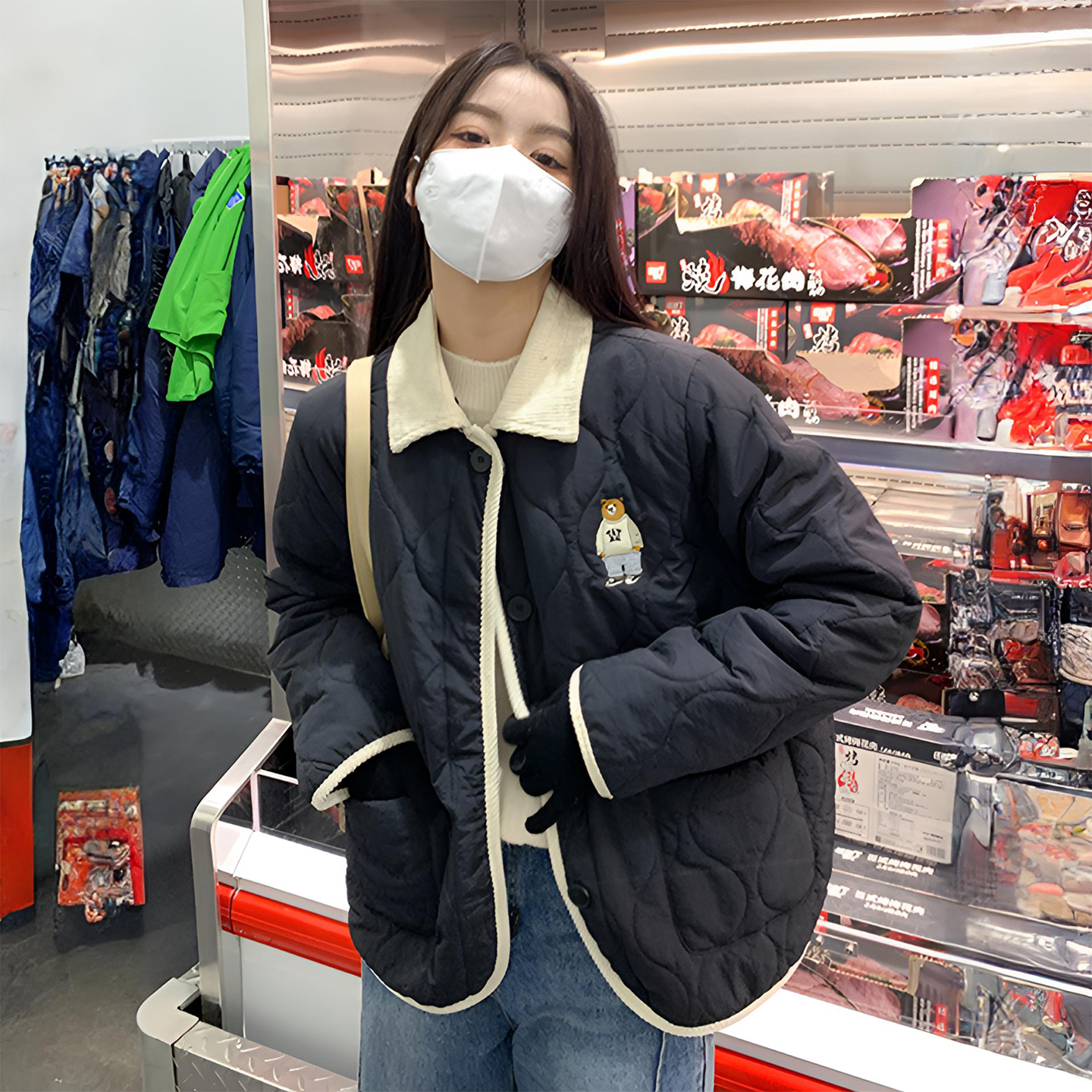 特大码高级感学生翻领长袖棉服女