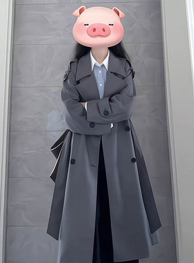 300斤特大码灰色百搭中长款风衣外套女胖mm韩系高级感英伦风大衣