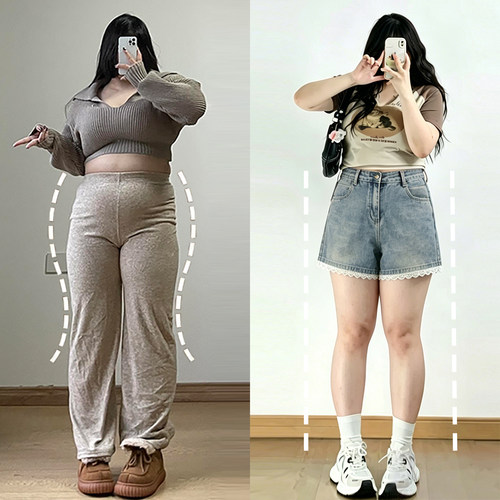 大码女装韩系穿搭减龄牛仔短裤女