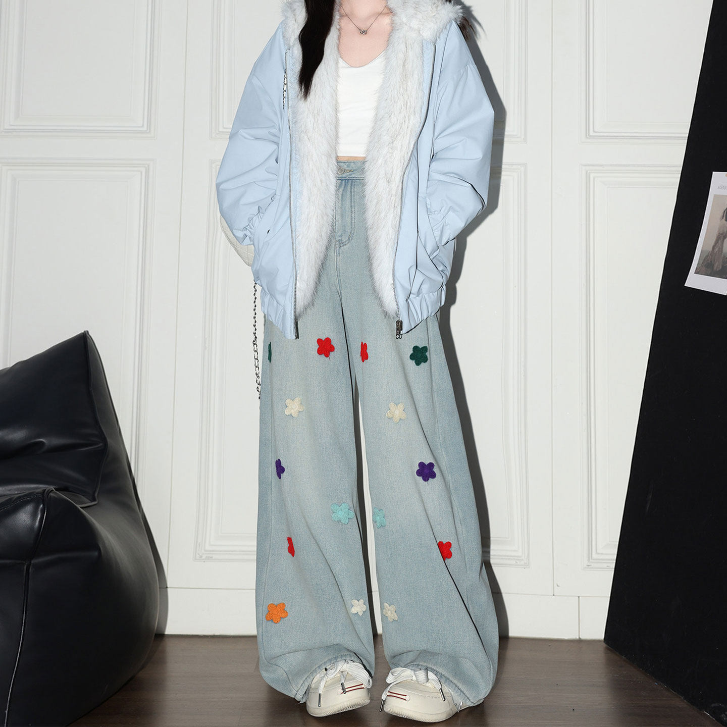 300斤大码女装趣味卡通刺绣牛仔裤女胖mm时尚减龄学院风阔腿裤子,女装/女士精品,大码裤装,淘宝优惠券,粉丝福利购,淘宝优惠卷