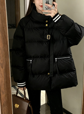 胖mm大码女装黑色百搭显瘦棉衣外套女冬季保暖加厚高级感棉服上衣