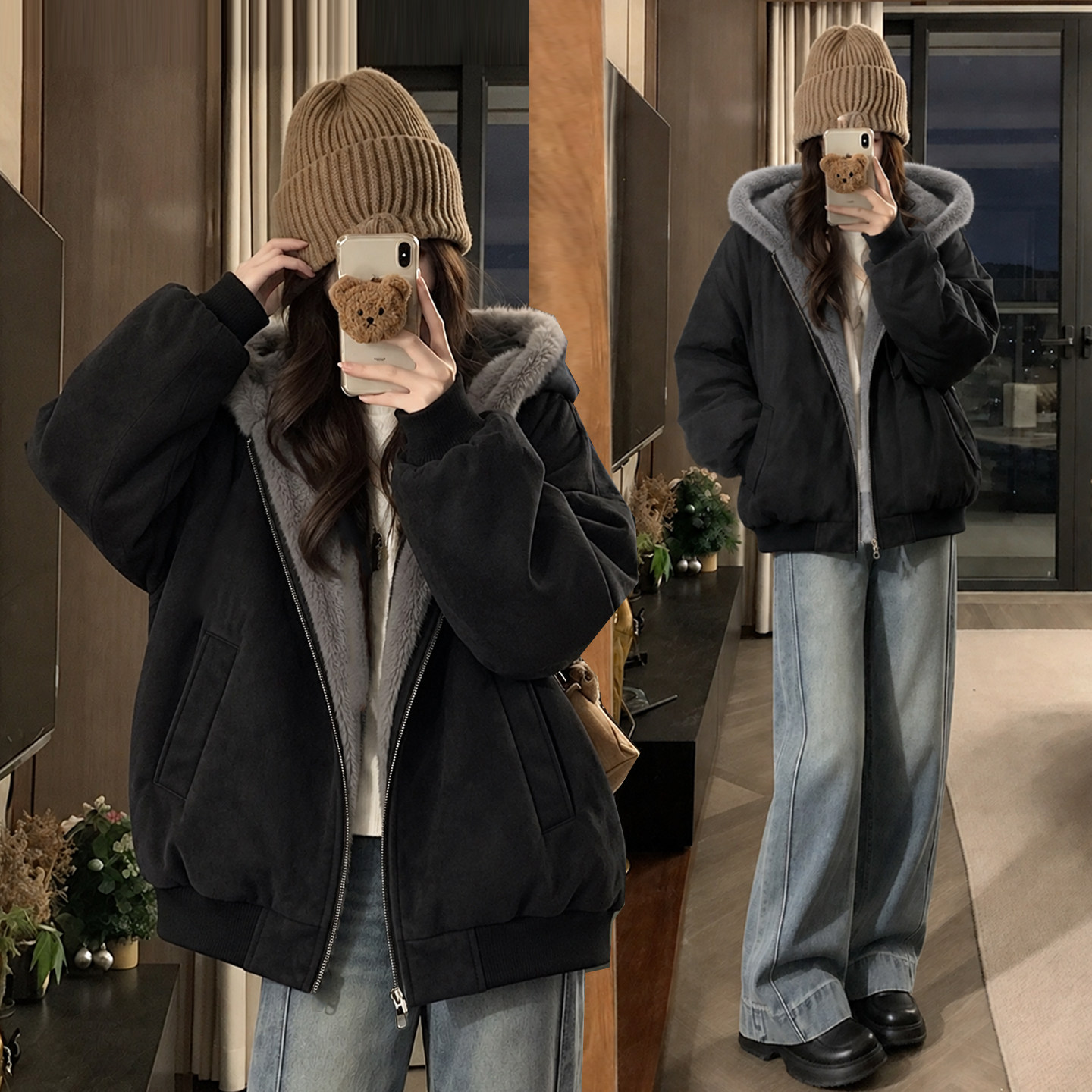 特大码胖mm慵懒风百搭棉服外套女
