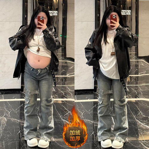 特大码女装高街vibe风牛仔裤女裤