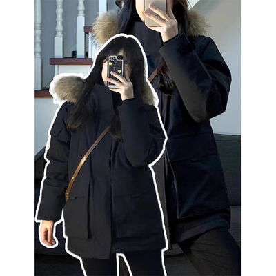 大码韩版ins高级感毛领连帽棉服