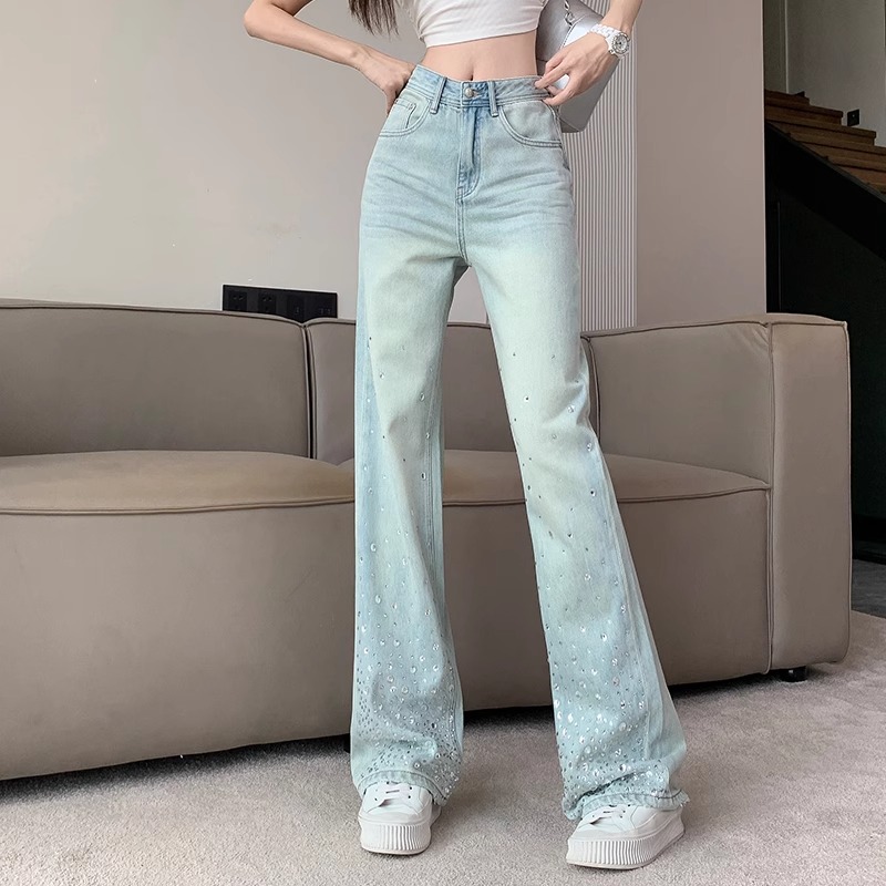 特大码美式ins设计感烫钻阔腿裤