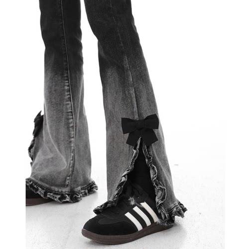 特大码美式ins黑色显瘦微喇女裤