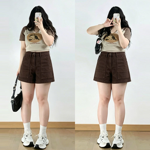 大码胖mm梨型身材显瘦牛仔短裤女