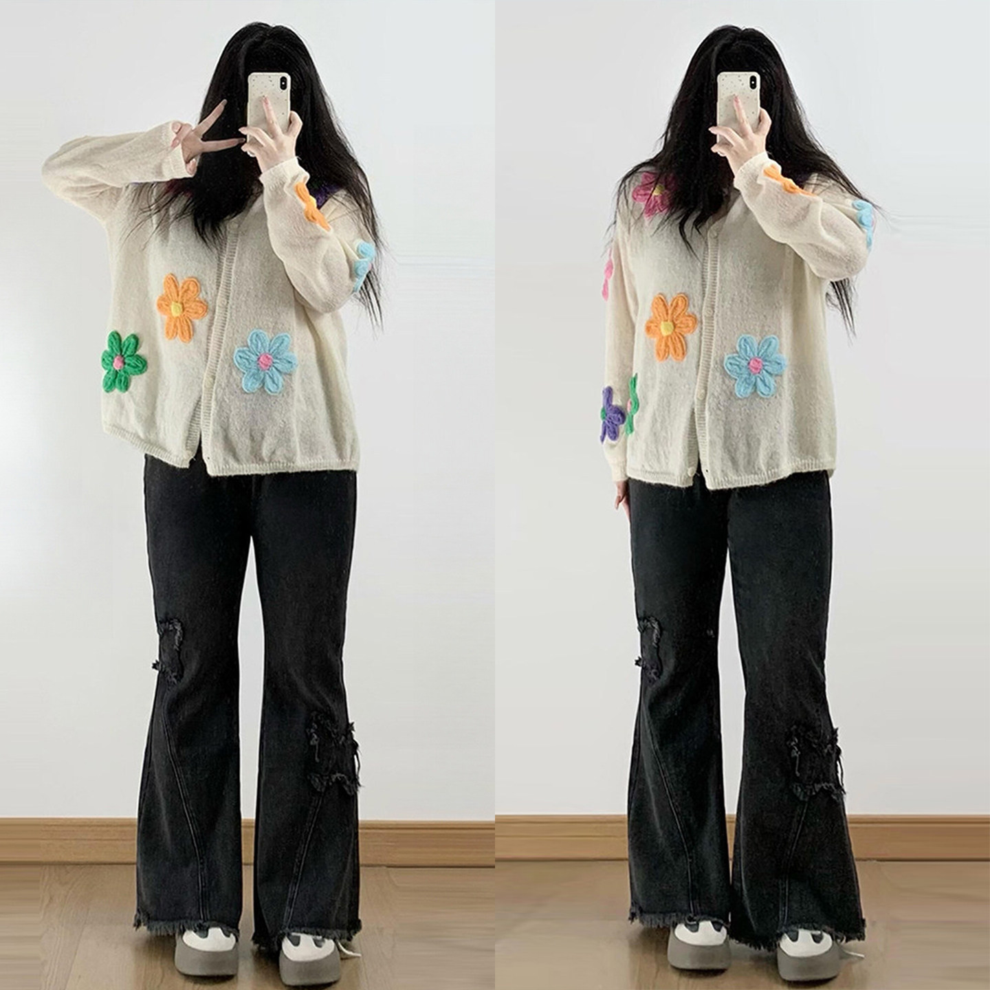 大码胖mm设计感美式高街黑色牛仔裤女辣妹风休闲时尚显瘦喇叭裤子,女装/女士精品,大码裤装,淘宝优惠券,粉丝福利购,淘宝优惠卷