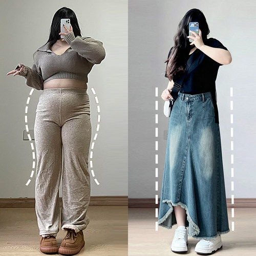 大码胖mm不规则下摆显瘦半身裙女
