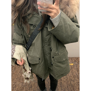 派克棉服女复古高级感加厚保暖外套潮 连帽时尚 300斤大码 胖mm工装