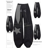 女胖mm黑色高腰遮胯显瘦辣妹裤 特大码 设计感可拆卸兔耳朵牛仔裤 子