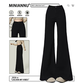 女装 子加绒加厚美式 黑色修身 大码 显瘦弹力牛仔裤 女胖mm裤 微喇长裤