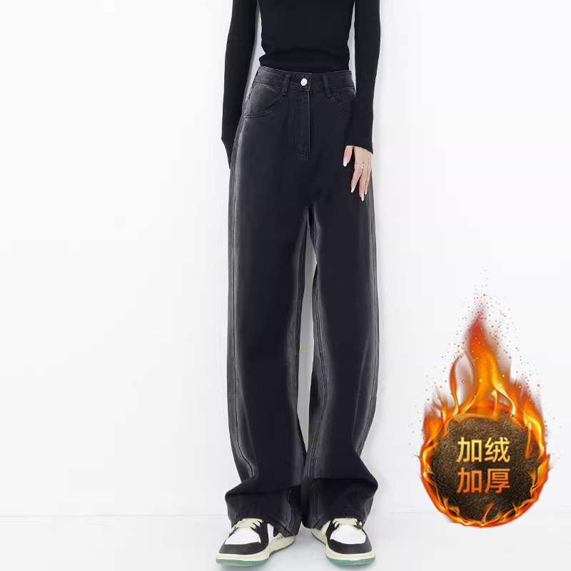 大码胖mm秋冬季加绒牛仔裤女