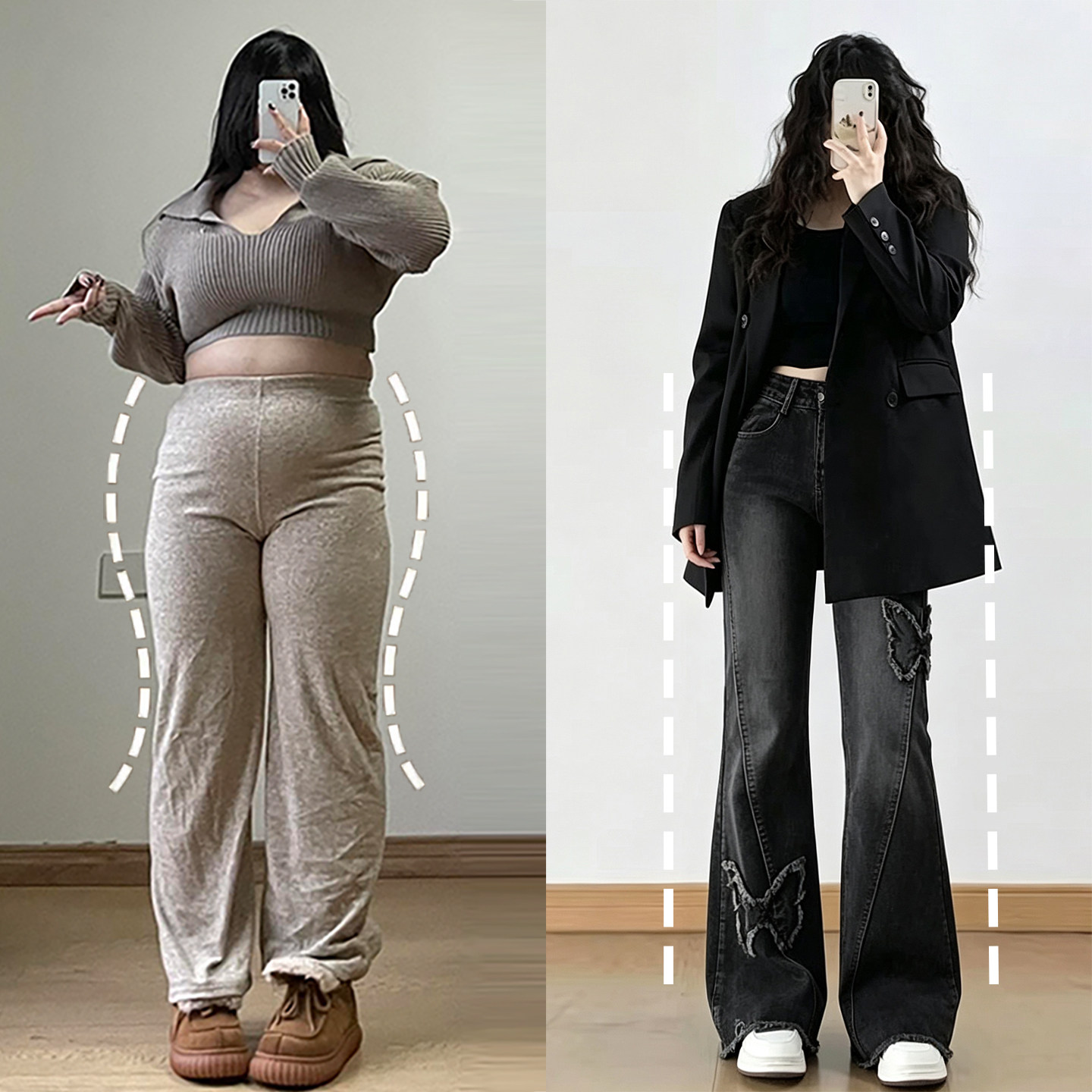 特大码女装美式辣妹风黑色微喇牛仔裤女胖mm刺绣修身显瘦喇叭裤子