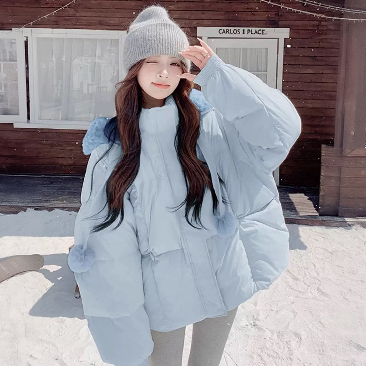 特大码女装显瘦慵懒风毛领棉服女