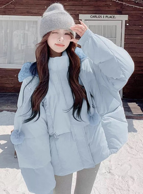 特大码女装显瘦慵懒风毛领棉服女