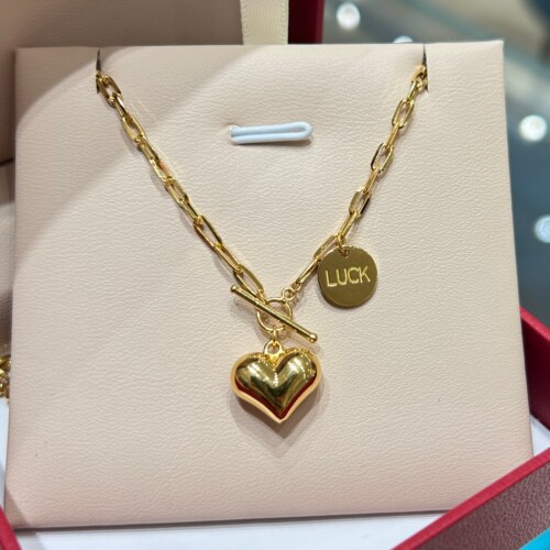 TSL谢瑞麟代购 足金999光面Luck爱心黄金项链女 简约百搭专柜正品