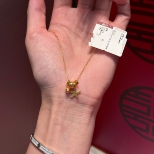 六福珠宝代购 碎碎冰海星星铃铛足金999黄金项链 新款专柜正品