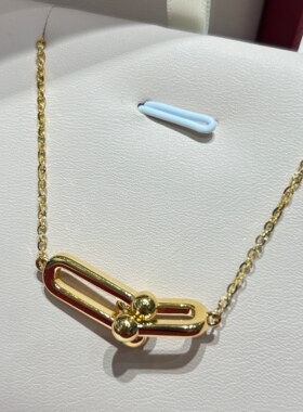 TSL谢瑞麟代购 足金999双环互锁马蹄扣黄金项链女 百搭专柜正品
