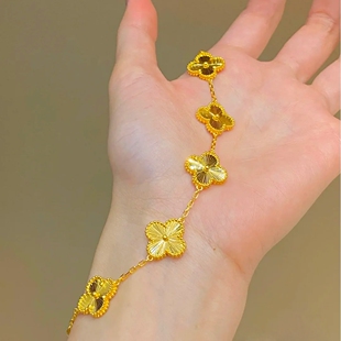 TSL谢瑞麟代购 布契拉提足金999五花四叶草黄金手链 新品专柜正品