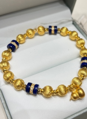 TSL谢瑞麟代购 足金999古法葫芦黄金钻石手链手串女 专柜正品