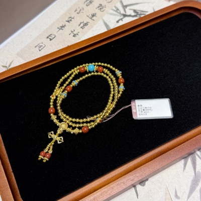 六福珠宝代购 金刚杵金珠足金黄金玉髓两戴手链项链 新款专柜正品