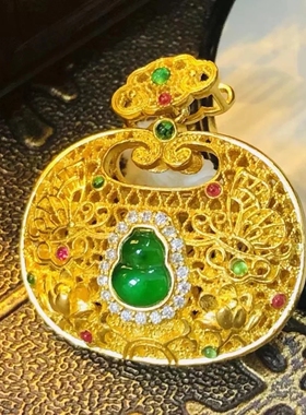 TSL谢瑞麟代购 镂空富贵锁包足金翡翠黄金挂坠吊坠 新款专柜正品