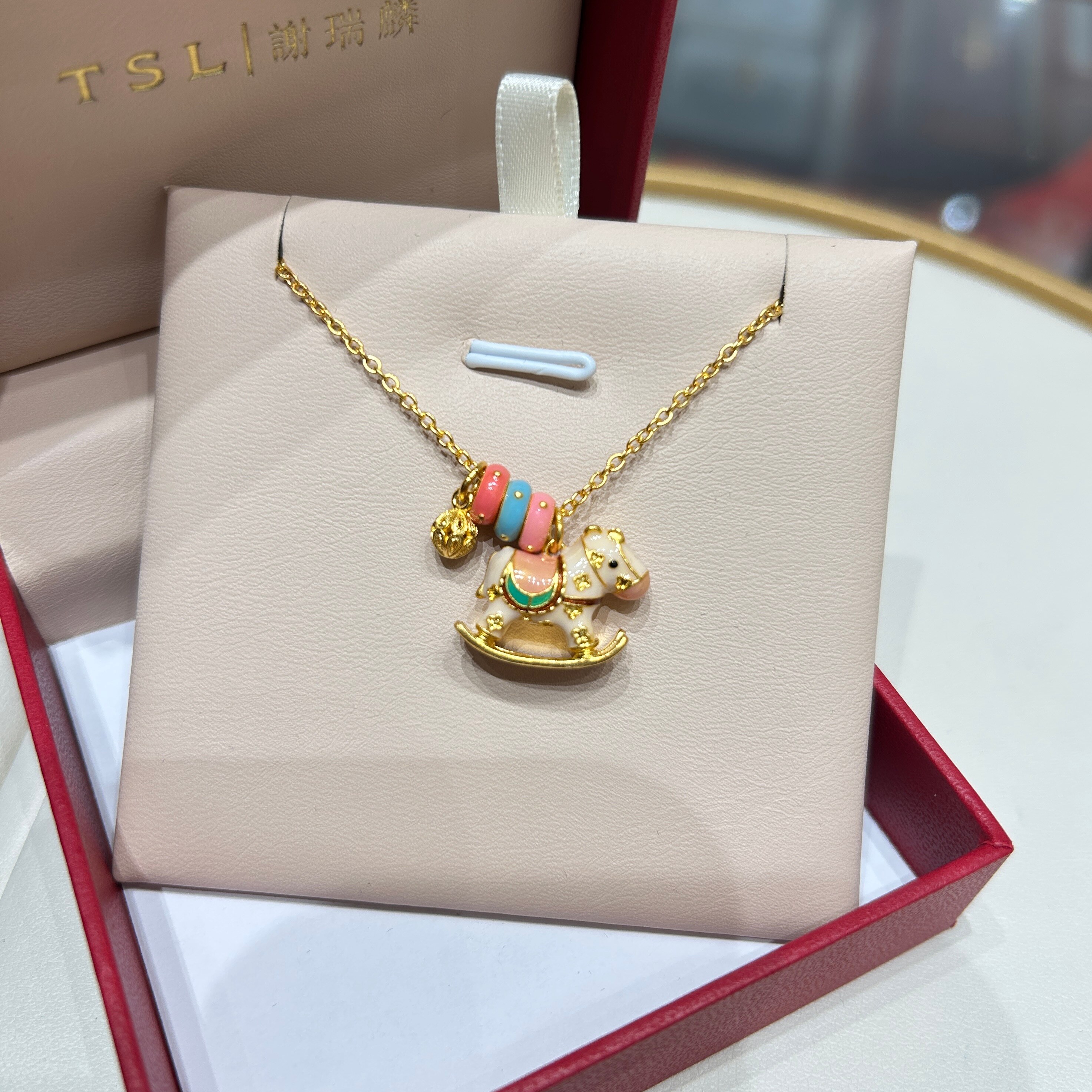 TSL谢瑞麟代购 足金999莲蓬小木马黄金项链套链女 专柜正品计价