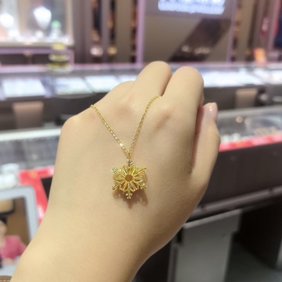 六福珠宝代购 冰钻光影金足金999黄金雪花吊坠挂坠 新款专柜正品