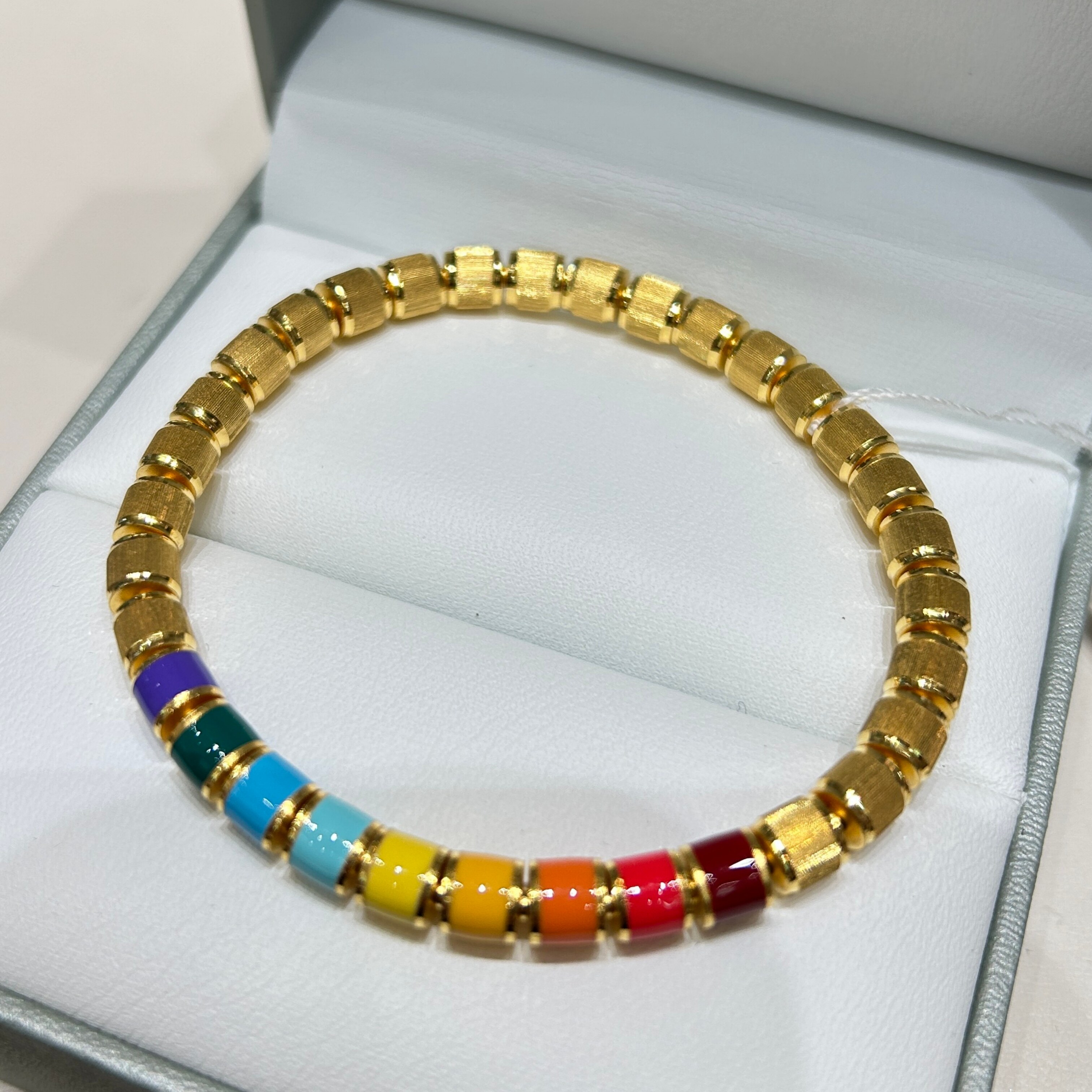 TSL谢瑞麟代购 足金999彩虹丝绒苹果珠黄金手链手串女 专柜正品