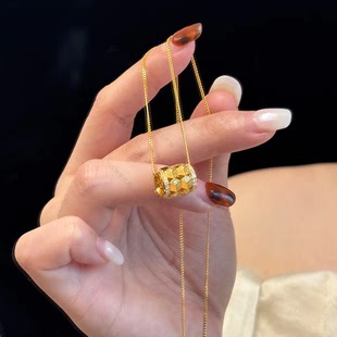 周大福代购 传福系列黄金立体福字钻石足金女项链 新款正品RU2353