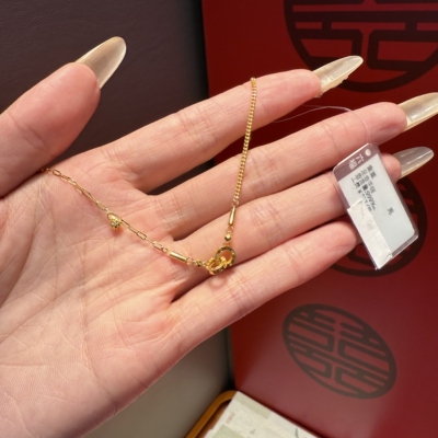 六福珠宝代购 百搭爆款环环相扣足金黄金手链手串 新款专柜正品