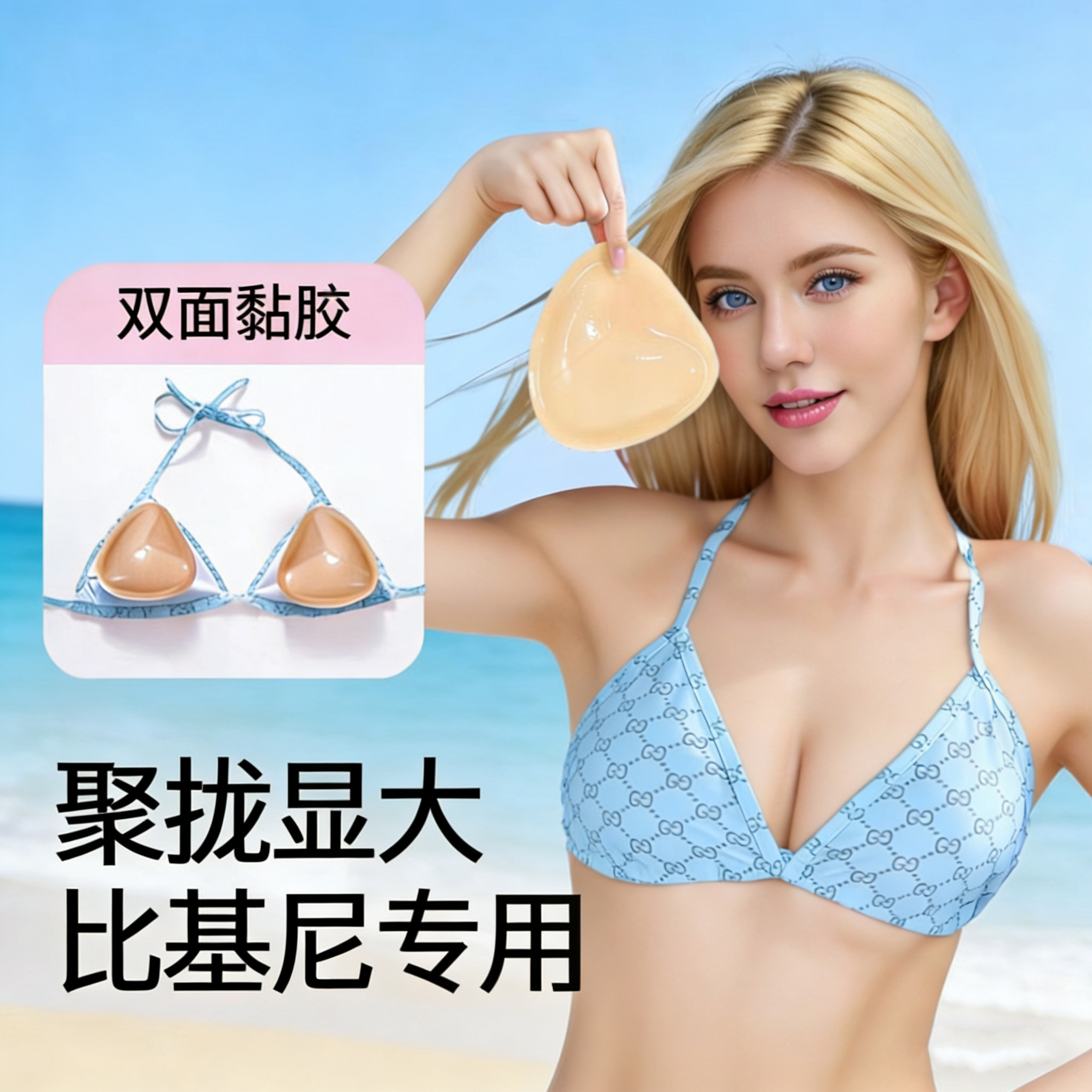 比基尼胸贴泳衣专用加厚胸垫双面粘深V隐形防滑聚拢乳贴小胸显大