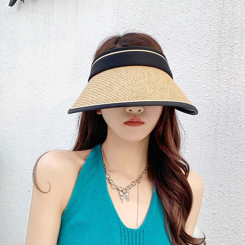 空顶防晒帽子女夏季遮阳防紫外线拉菲草大帽檐海边沙滩鸭舌太阳帽