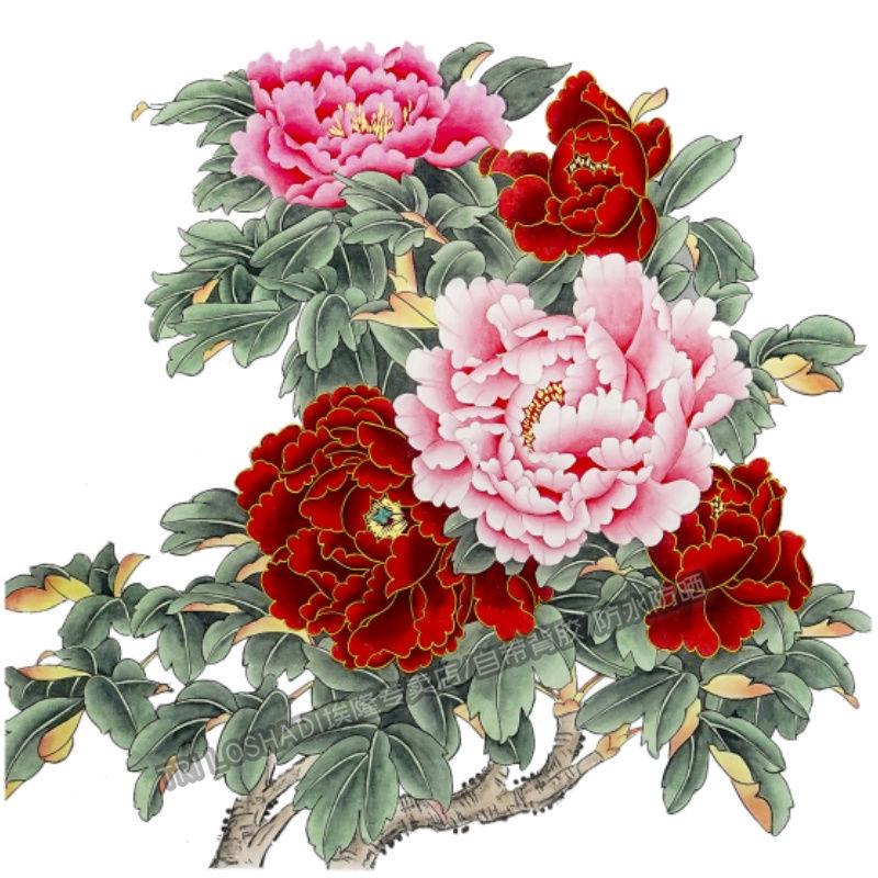 花开富贵贴画自粘沙发客厅电视柜背景装饰牡丹贴画卧室温馨贴画纸图片