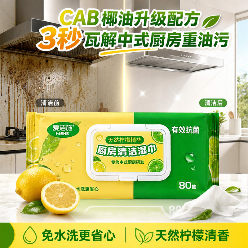 爱洁施厨房湿巾去油污抑菌加厚