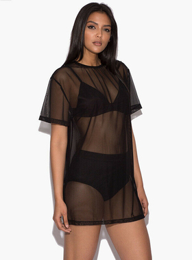 Casual sexy perspective black dress 休闲性感透视黑色连衣裙女