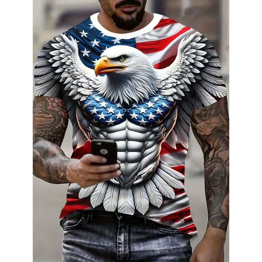 Fashionable 3D printed eagle T-shirt 时尚3d印花老鹰宽松T恤男
