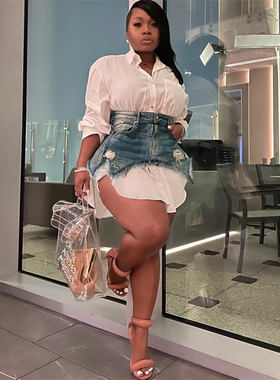 Fashionable denim combination dress suit时尚牛仔连衣裙套装女