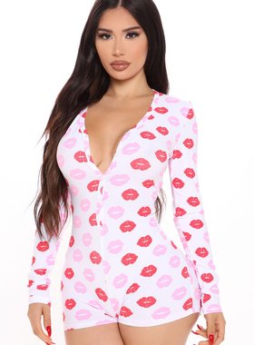 V-neck long-sleeved bottomless jumpsuit性感V领长袖翻盖连体裤