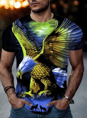 Fashionable 3D Eagle Pattern PrintedT-shirt时尚3d图案印花T恤