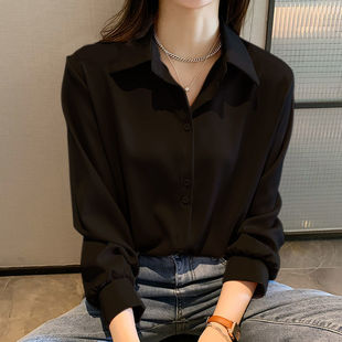 Long-sleeved shirt with stylish lapel 时尚翻领垂感长袖衬衣女