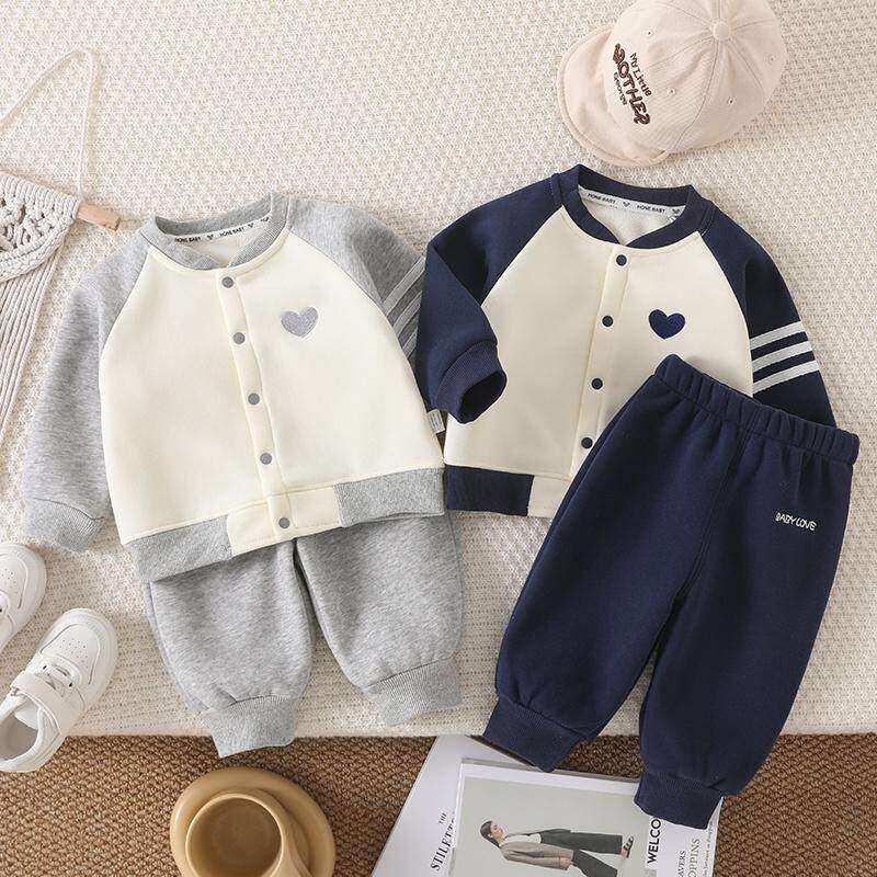 全棉宝宝春秋装薄款套装男女童加绒外套婴儿衣服中小童0-1-3岁2春