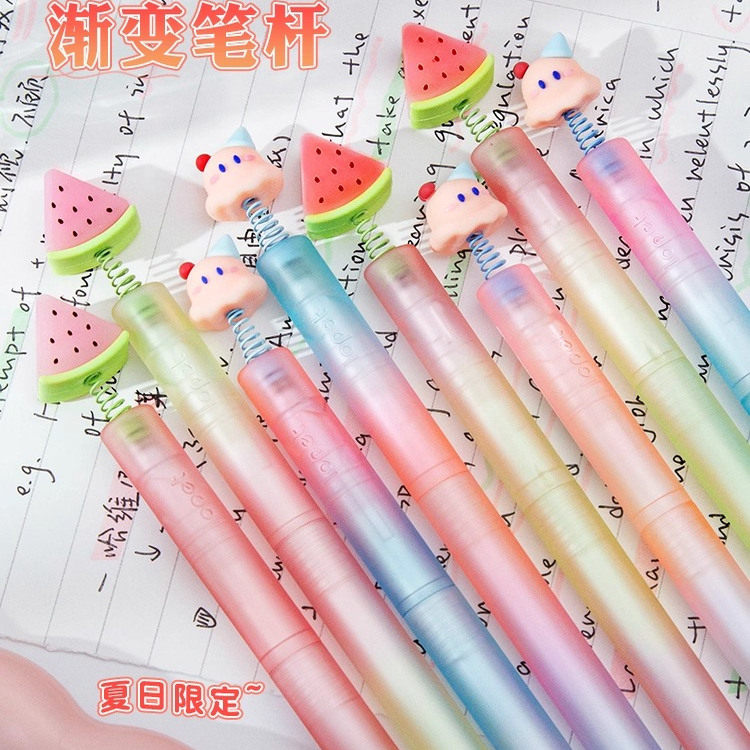 遇阳光变色!神奇西瓜扭扭中性笔高颜值ins风黑色速干顺滑旋转出芯