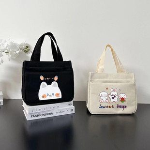 简约妈咪包学生大容量上班通勤百搭饭盒便当包高颜值帆布手提包