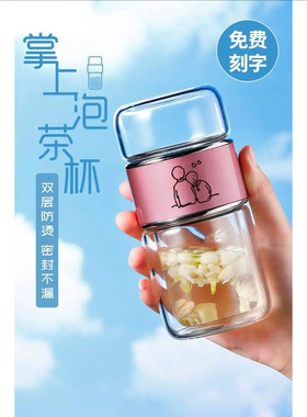 夏季双层玻璃水杯女士2023新款男生高颜值茶水分离泡茶杯网红杯子