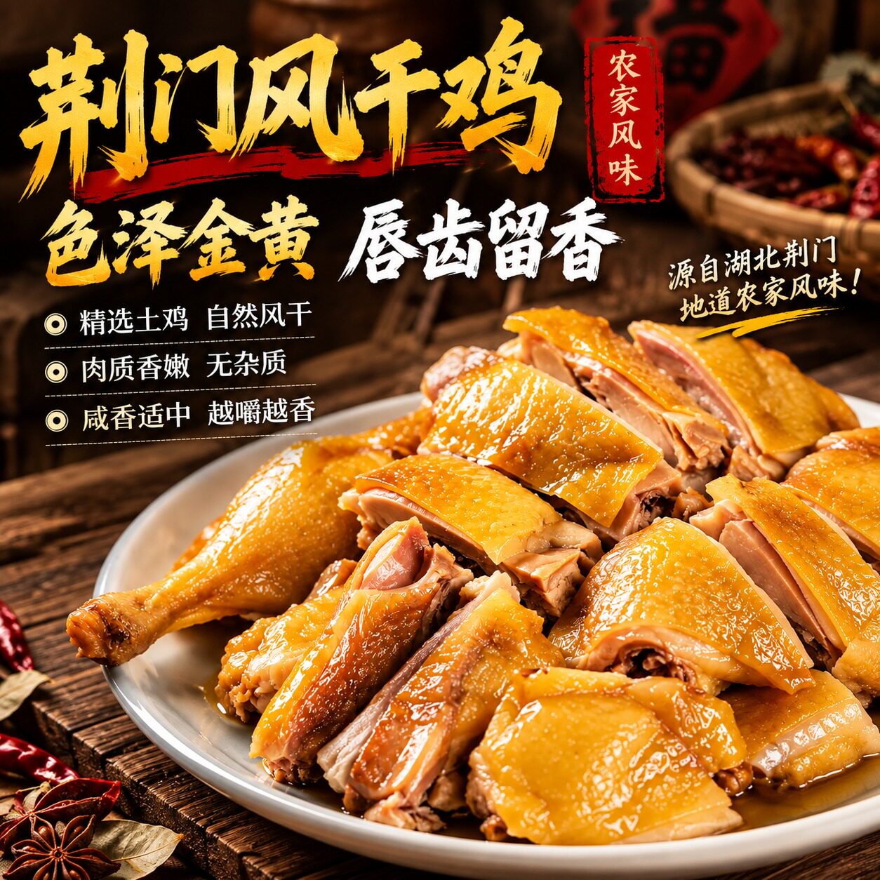 湖北荆门十里铺风干鸡正宗特产农家自制腊鸡整只土鸡散养土咸鸡肉